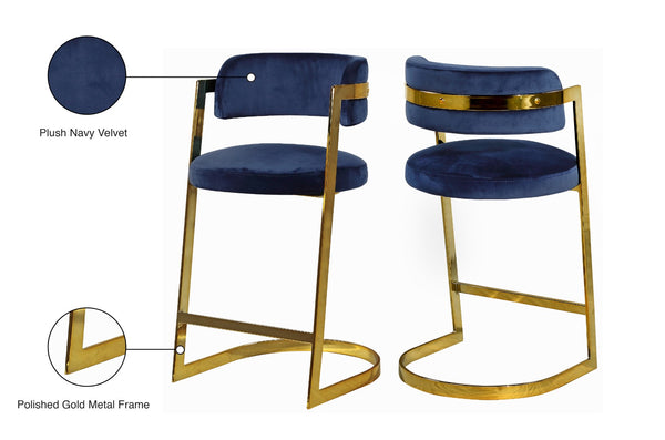 Stephanie Velvet / Engineered Wood / Metal / Foam Contemporary Navy Velvet Stool - 20" W x 22" D x 36" H