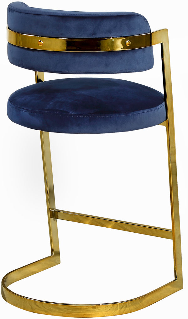 Stephanie Velvet / Engineered Wood / Metal / Foam Contemporary Navy Velvet Stool - 20" W x 22" D x 36" H