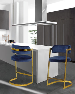 Stephanie Velvet / Engineered Wood / Metal / Foam Contemporary Navy Velvet Stool - 20" W x 22" D x 36" H