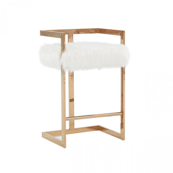 VIG Furniture Modrest Halifax -Modern White Faux Fur and Rosegold Counter Stool VGRH-RHS-DC-212-WHT-CS VGRH-RHS-DC-212-WHT-CS