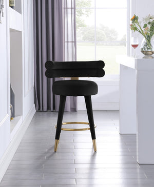 Fitzroy Velvet / Engineered Wood / Iron / Foam Contemporary Black Velvet Counter Stool - 25" W x 21" D x 35" H