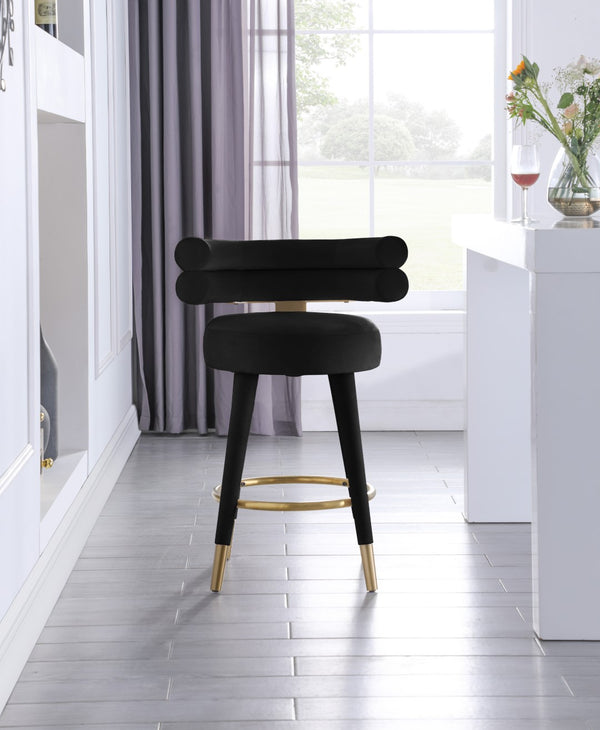 Fitzroy Velvet / Engineered Wood / Iron / Foam Contemporary Black Velvet Counter Stool - 25" W x 21" D x 35" H