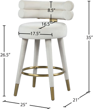 Fitzroy Velvet / Engineered Wood / Iron / Foam Contemporary Cream Velvet Counter Stool - 25" W x 21" D x 35" H
