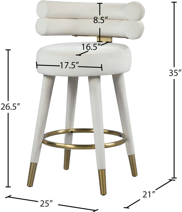 Fitzroy Velvet / Engineered Wood / Iron / Foam Contemporary Cream Velvet Counter Stool - 25" W x 21" D x 35" H
