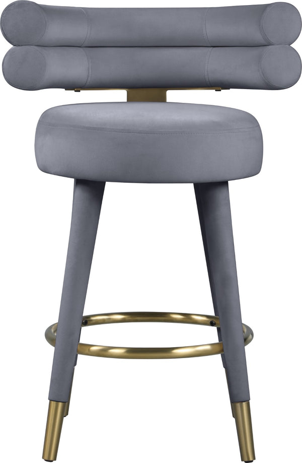 Fitzroy Velvet / Engineered Wood / Iron / Foam Contemporary Grey Velvet Counter Stool - 25" W x 21" D x 35" H
