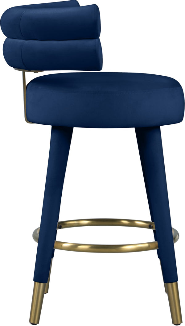 Fitzroy Velvet / Engineered Wood / Iron / Foam Contemporary Navy Velvet Counter Stool - 25" W x 21" D x 35" H