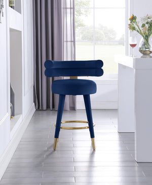 Fitzroy Velvet / Engineered Wood / Iron / Foam Contemporary Navy Velvet Counter Stool - 25" W x 21" D x 35" H