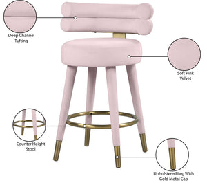 Fitzroy Velvet / Engineered Wood / Iron / Foam Contemporary Pink Velvet Counter Stool - 25" W x 21" D x 35" H