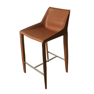 VIG Furniture Modrest Halo - Modern Cognac Saddle Leather Counter Stool VGYF-BS1113-BR-CS