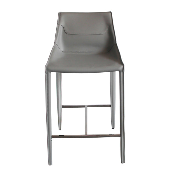 VIG Furniture Modrest Halo - Modern Light Grey Saddle Leather Counter Stool VGYF-BS1113-LTGR-CS