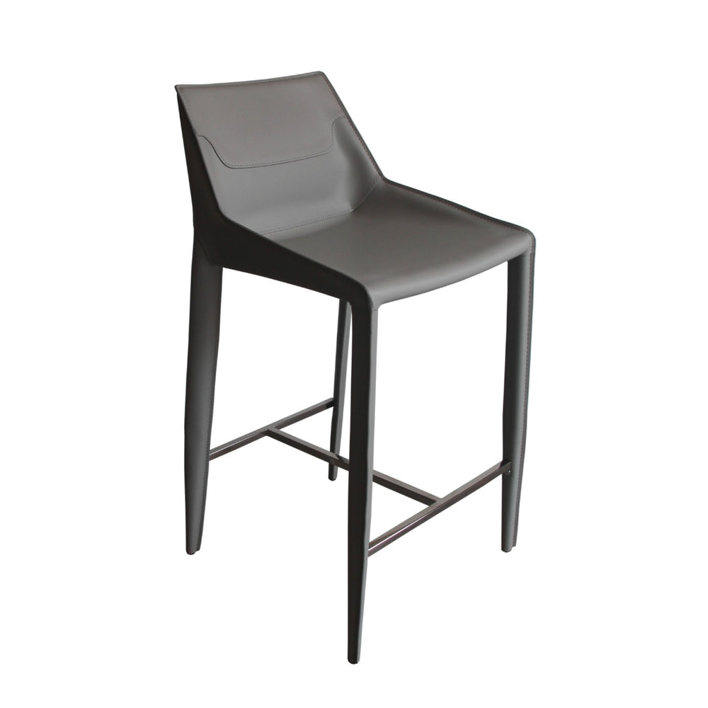 VIG Furniture Modrest Halo - Modern Light Grey Saddle Leather Counter Stool VGYF-BS1113-LTGR-CS