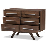 Baxton Studio Auburn Mid-Century Modern Walnut Brown Finished Wood 6-Drawer Dresser