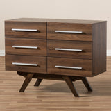 Baxton Studio Auburn Mid-Century Modern Walnut Brown Finished Wood 6-Drawer Dresser