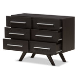 Baxton Studio Auburn Mid-Century Modern Espresso Brown Finished Wood 6-Drawer Dresser