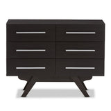 Baxton Studio Auburn Mid-Century Modern Espresso Brown Finished Wood 6-Drawer Dresser