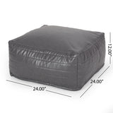 Baddow Contemporary Faux Leather Channel Stitch Rectangular Pouf, Gray Noble House