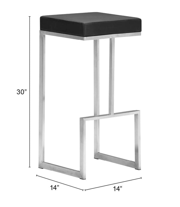 Zuo Modern Darwen 100% Polyurethane, Plywood, Stainless Steel Modern Commercial Grade Barstool Set - Set of 2 Black, Silver 100% Polyurethane, Plywood, Stainless Steel