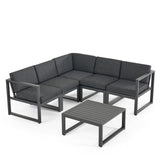 Navan Outdoor Aluminum V Shaped 5 Seater Sectional Sofa Set with Cushions