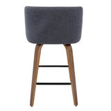 Toriano Mid-Century Modern Counter Stool in Walnut and Blue Fabric by LumiSource - Set of 2