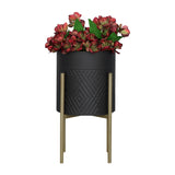 Sagebrook Home Contemporary Set of 2 -  Diamond Planter On Metal Tand, Blk/gld 12629-22 Black Iron