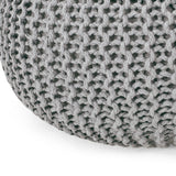 Abena Modern Knitted Cotton Round Pouf, Light Gray Noble House