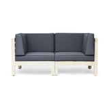 Oana Outdoor Modular Acacia Wood Loveseat with Cushions, Weathered Gray and Dark Gray Noble House