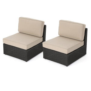 Santa Cruz Outdoor Dark Brown Wicker Armless Sectional Sofa Seat with Beige Water Resistant Cushions (Set of 2)