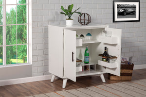 Alpine Furniture Flynn Small Bar Cabinet, White 966-W-17 White Mahogany Solids & Okoume Veneer 32 x 19 x 36