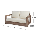 Westchester Outdoor Acacia Wood Loveseat Set with Coffee Table, Brown and Beige Noble House