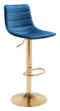 Zuo Modern Prima 100% Polyester, Plywood, Steel Modern Commercial Grade Barstool Dark Blue, Gold 100% Polyester, Plywood, Steel