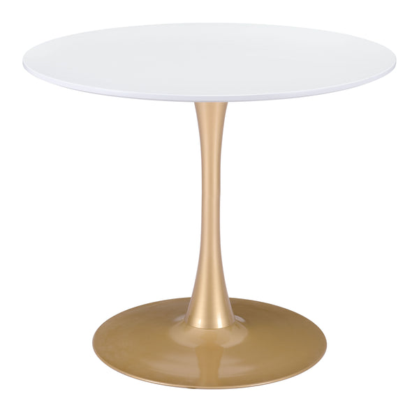 Zuo Modern Opus MDF, Steel Modern Commercial Grade Dining Table White, Gold MDF, Steel