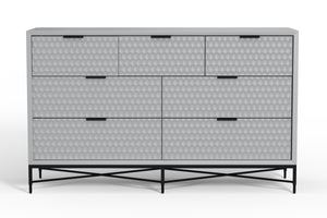 Milo Dresser in Light Slate Grey - 7 Drawer Storage with Felt Lined Top, Mahogany & Metal Base