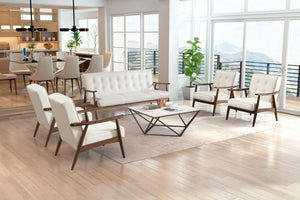 Zuo Modern Rocky 100% Polyurethane, MDF, Rubberwood Mid Century Commercial Grade Sofa White, Walnut 100% Polyurethane, MDF, Rubberwood