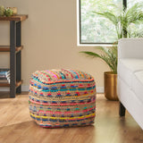 Bokchito Handcrafted Boho Fabric Cube Pouf, Multi-Colored Noble House
