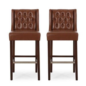 Bayliss Contemporary Wingback Barstools, Cognac Brown and Espresso Noble House