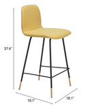 Zuo Modern Var 100% Polyester, Plywood, Steel Modern Commercial Grade Counter Stool Yellow, Black, Gold 100% Polyester, Plywood, Steel