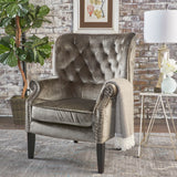 Tomlin Modern Glam Velvet Club Chair with Nailhead Trim, Gray and Dark Brown Noble House