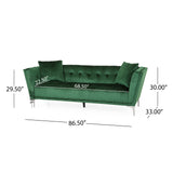 Chopline Modern Glam 3 Seater Velvet Sofa, Emerald and Silver Noble House