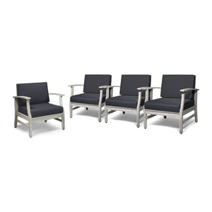 Perla Outdoor Acacia Wood Club Chairs with Cushions, Light Gray and Dark Gray Noble House