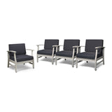 Perla Outdoor Acacia Wood Club Chairs with Cushions - Set of 4