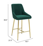 Zuo Modern Madelaine 100% Polyester, Plywood, Steel Modern Commercial Grade Counter Stool Green, Gold 100% Polyester, Plywood, Steel