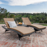 Noble House Salem Outdoor 3-piece Wicker Adjustable Chaise Lounge Set with Cushions