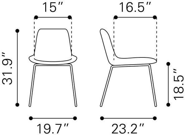 Zuo Modern Tony 100% Polyester, Plywood, Steel Modern Commercial Grade Dining Chair Set - Set of 2 Gray, Gold 100% Polyester, Plywood, Steel