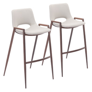 Zuo Modern Desi 100% Polyurethane, Plywood, Steel Modern Commercial Grade Barstool Set - Set of 2 Beige, Walnut 100% Polyurethane, Plywood, Steel