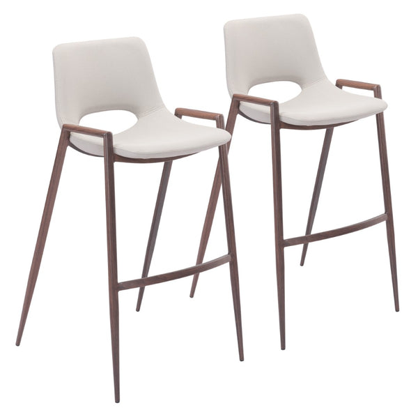 Zuo Modern Desi 100% Polyurethane, Plywood, Steel Modern Commercial Grade Barstool Set - Set of 2 Beige, Walnut 100% Polyurethane, Plywood, Steel