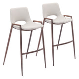 Zuo Modern Desi 100% Polyurethane, Plywood, Steel Modern Commercial Grade Barstool Set - Set of 2 Beige, Walnut 100% Polyurethane, Plywood, Steel