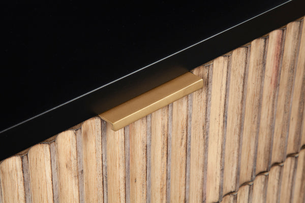 Larsen Nightstand in Black with Gold Accents, Textured Drawers & Felt Lining for Stylish Storage