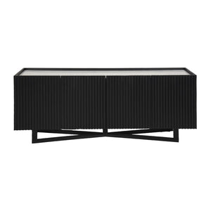 Sagebrook Home Contemporary Wood/marble, 69"l 4-door Fluted Sideboard, Black 17532-02 Black Mango Wood