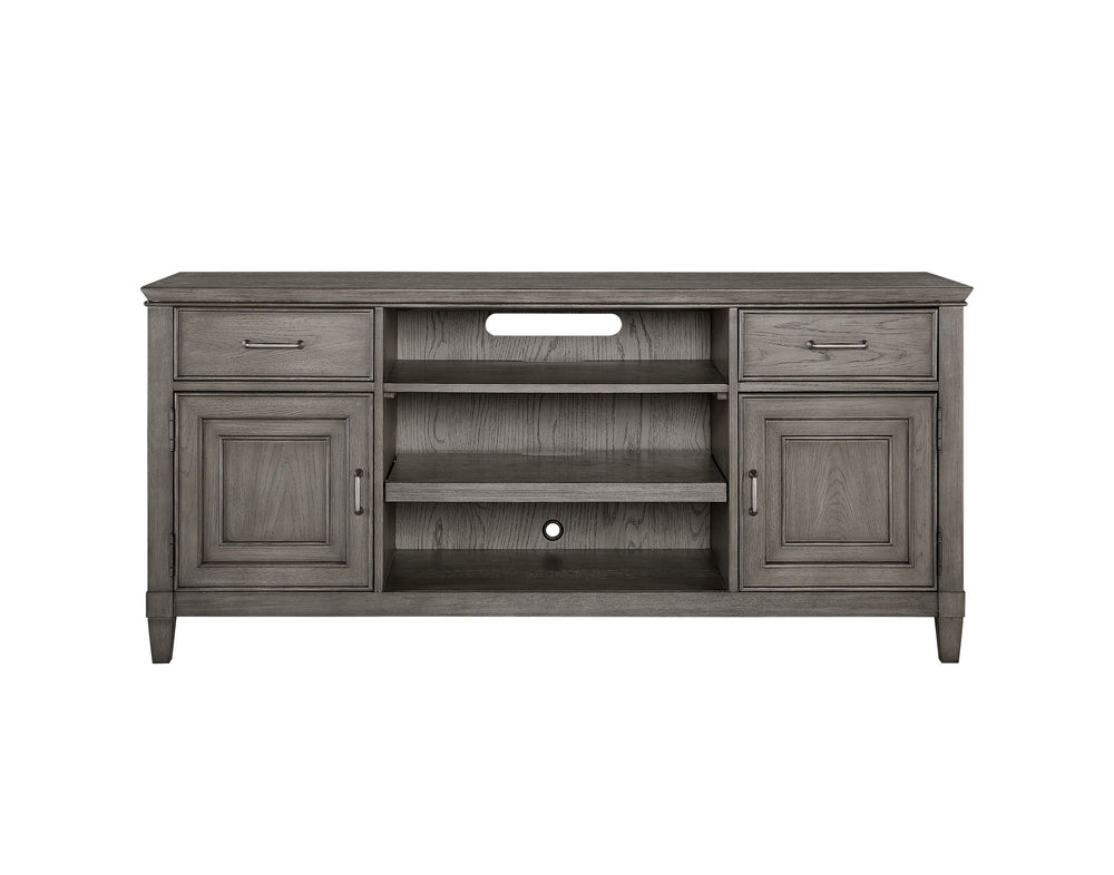 Newport 66" Stone Finish TV Console - Elegant Poplar & White Oak with Cable Management & Storage