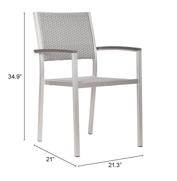 Zuo Modern Metropolitan Aluminum, Polyethylene Modern Commercial Grade Arm Chair Set - Set of 2 Gray, Silver Aluminum, Polyethylene